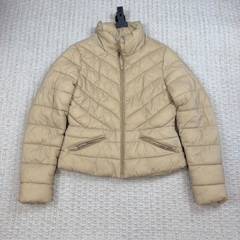 Love Tree Womens Puffer Jacket L Beige Quilted Packable Cropped Travel